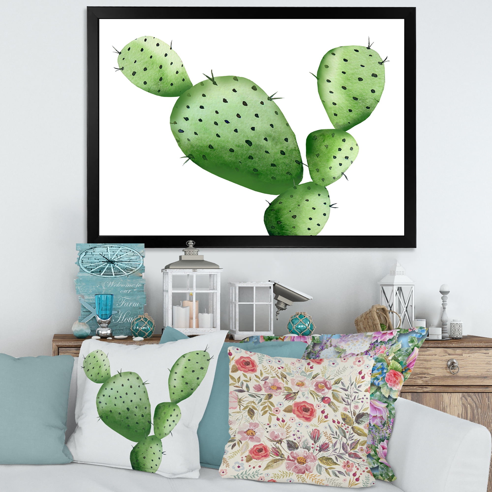 Designart 'Close Up Green Southwestern Cactus' Tropical Framed Art Print