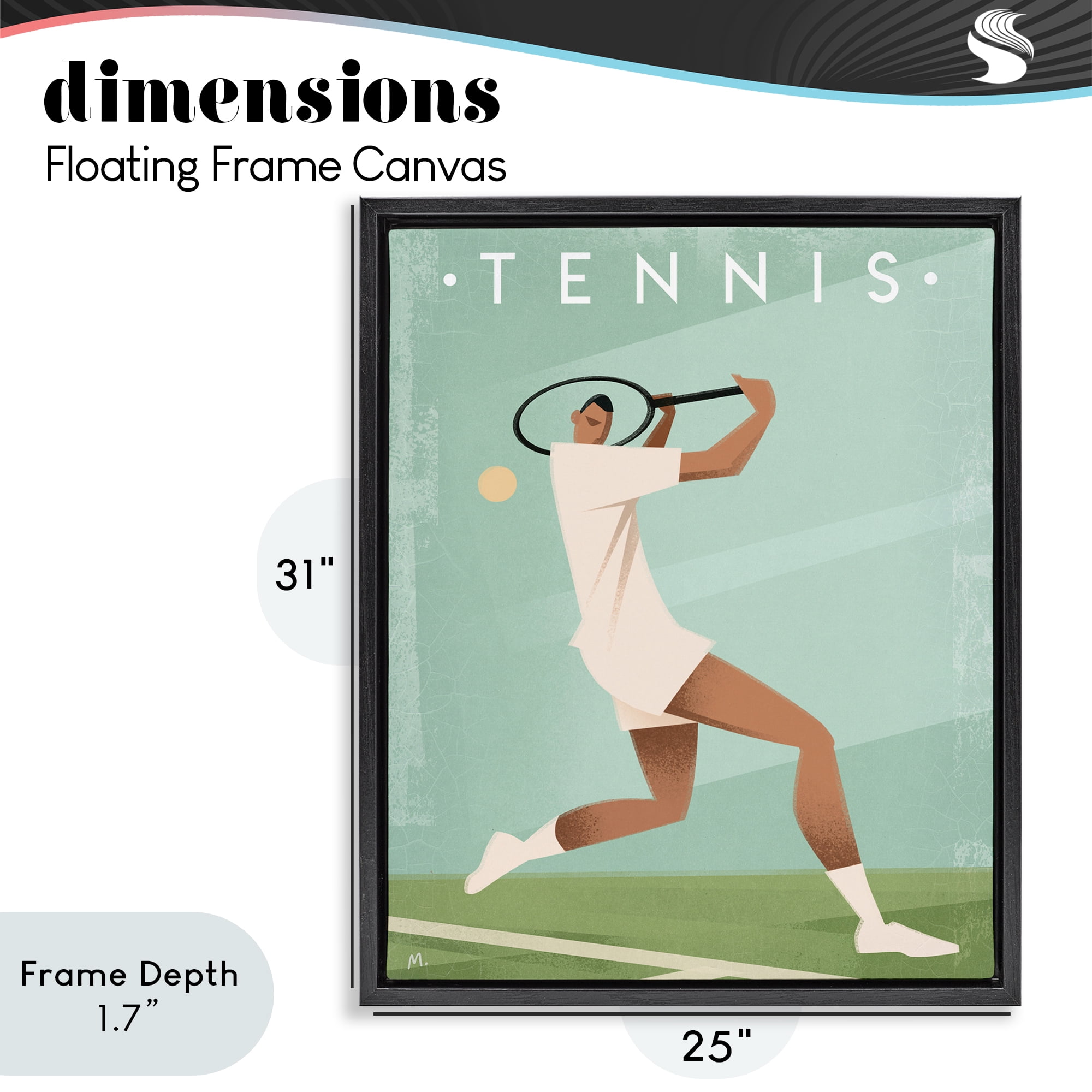 Stupell Industries Vintage Tennis Swing Black Framed Floater Canvas Wall Art, design by Martin Wickstrom