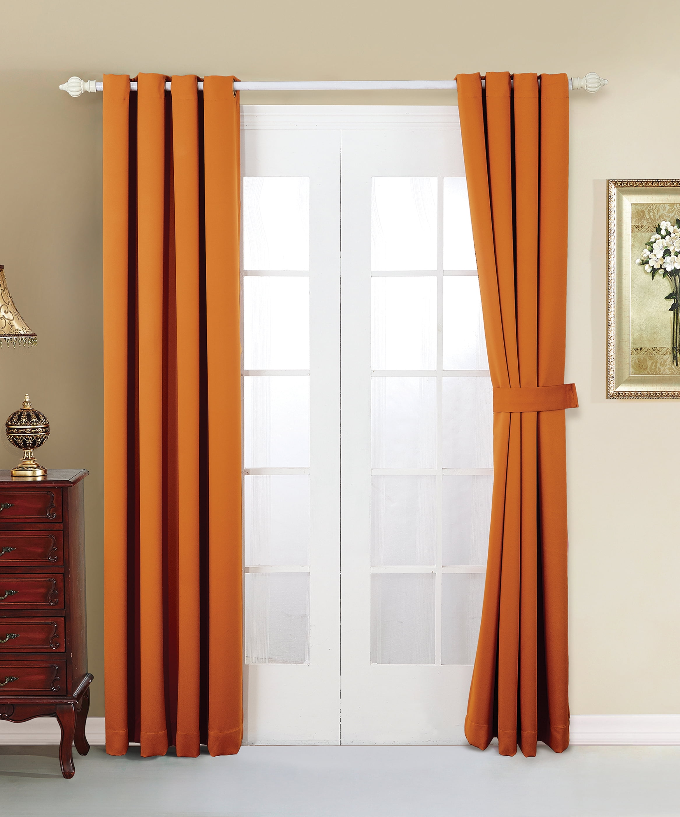 Home Soft Things Solid Blackout Curtains/Drapes Thermal Insulated Grommet Darkening Curtains, 2 Curtains and 2 Tiebacks Set - Burnt Orange - 54 x 63 inches