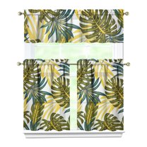 Set of 3 Kitchen Curtains, 27.5x36 Inch Polyester, Hawaiian Tropical Leaf and Flower Designs, Lightweight Window Drapes for Kitchen or Bathroom