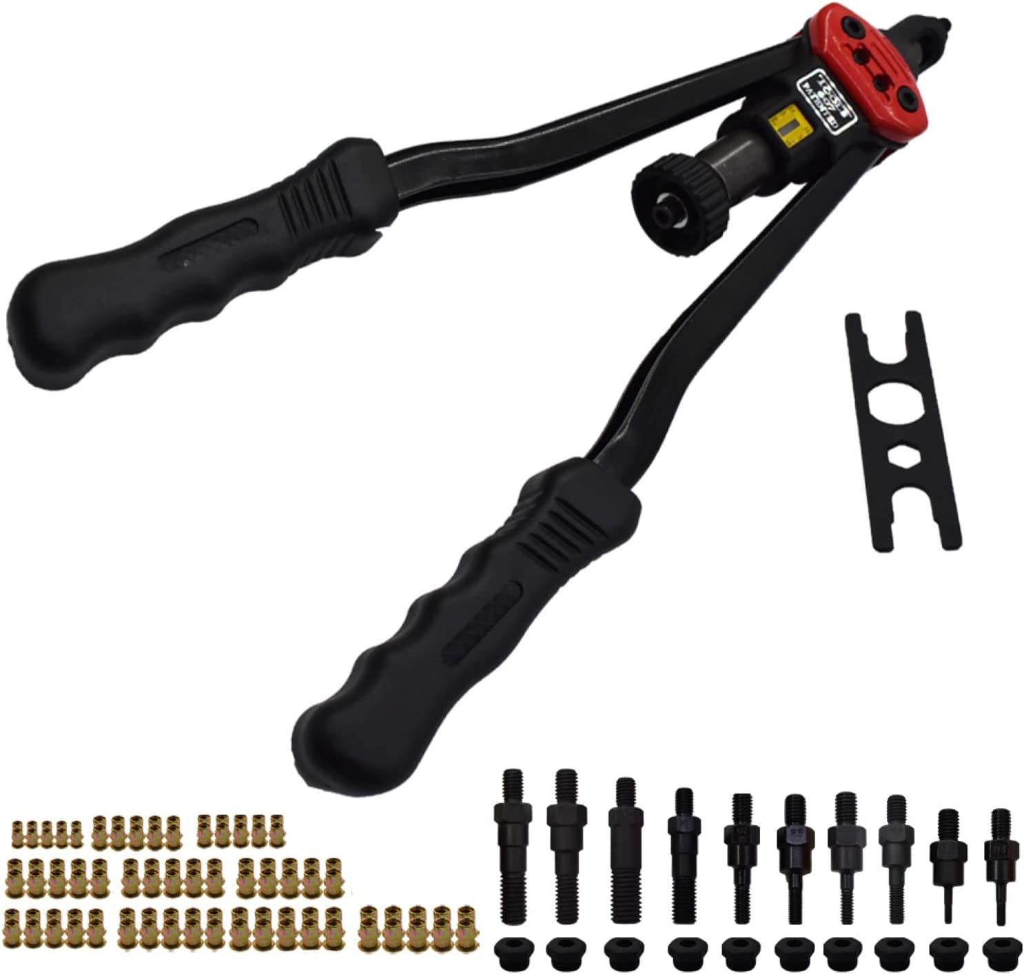 waltyotur 17 Inch Rivet Nut Tool, Rivet Nut Thread Setting Tool, Threaded Insert Manual Nutsert Tool Kit, with 11Pc Metric and Inch Mandrels and 110 Piece Rivet Nuts with Rugged Carrying Case