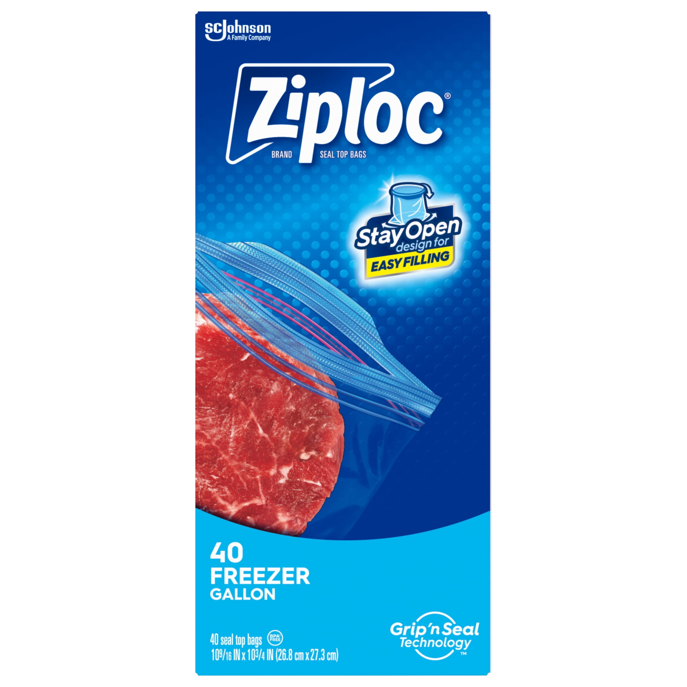 (2 pack) Ziploc Brand Freezer Food Storage Bags, School Supplies, Grip 'n Seal Technology, Zipper, Gallon, 40 Count