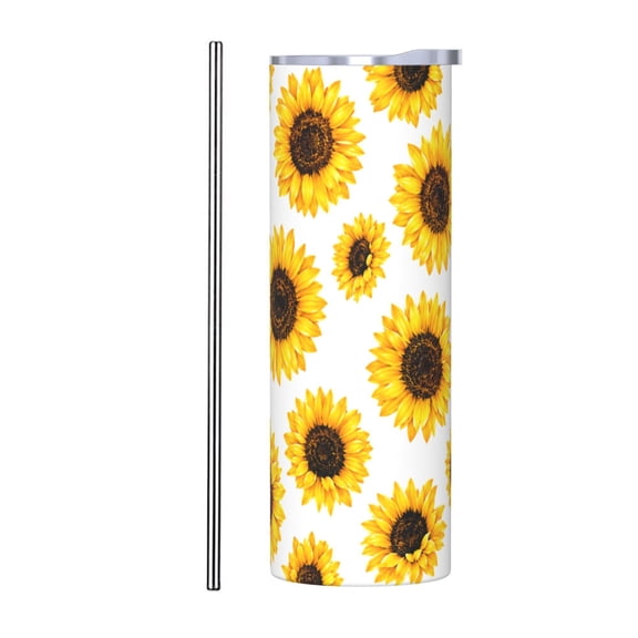 20oz Bright Sunflower Tumbler Stainless Steel Insulated Travel Coffee Cup Gift with Stainless Steel Straw