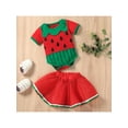 thumbnail image 2 of Seyurigaoka Lovely Baby Girl Watermelon Set, O-Neck Short Sleeve Romper, Elastic Waist Tulle Skirt, 2 of 9