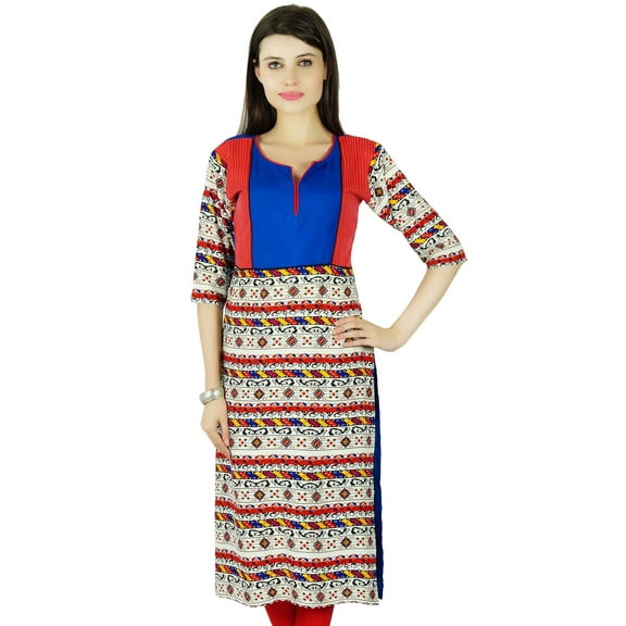 Bimba Womens 3/4 Sleeve Rayon Kurta Regular Fit Printed Kurti Indian Casual Clothing