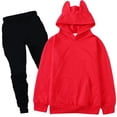 thumbnail image 4 of Rhuody Girls Outfits Long Sleeve Round Neck Tracksuit Solid Color Hoodies Pants Handsome 9-10 Years Big Girls Clothing Red, 4 of 4