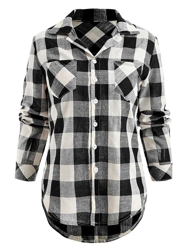 EFOFEI Women Casual Plaid Shirt with Pocket Long Sleeve Buttoned Plaid Cardigan Fashion All-Match Street Shirt