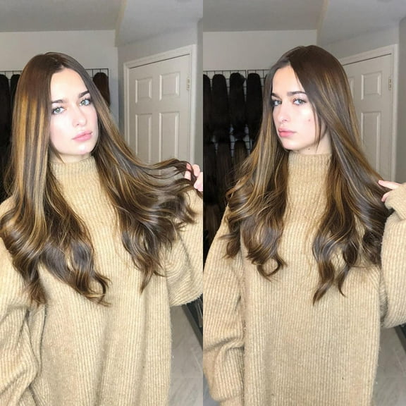 SUCS Natural Mix Colors Brown Gradient Long Curly Hair Synthetic Wig Women Full Wigs