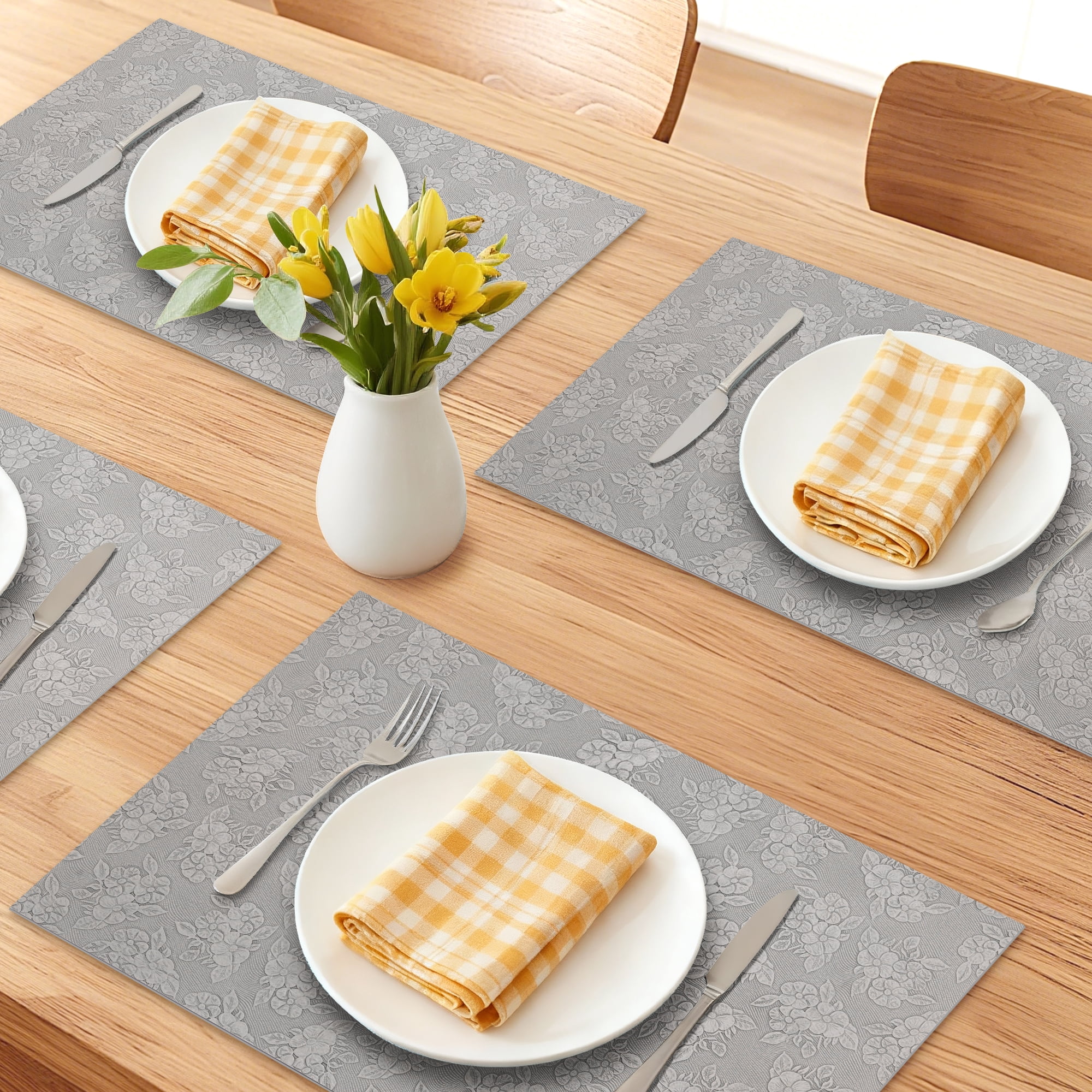 Unique Bargains Faux Leather Placemats for Kitchen Home Beige Gray 17.7"x11.8"