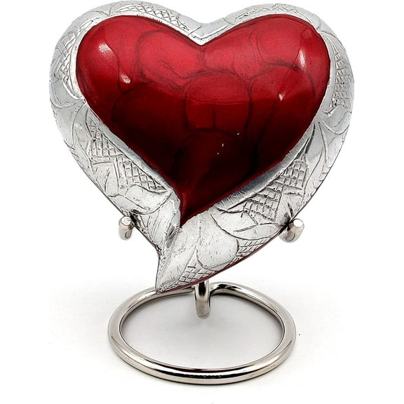 RED Heart Keepsake Urn - Mini Ash Urn Small Handcrafted Cremation Urn for Ashes - Tribute to Your Loved One - Perfect for Adults & Infants with Free Premium Velvet Box & Display Stand (RED)