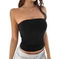 thumbnail image 1 of Tops de Tubo Sin Tirantes para Mujer, Básicos, Sin Espalda, Sin Mangas, Bandeau, Tops Cortos para Salir, Ropa de Verano 2025. Negro S, 1 of 10