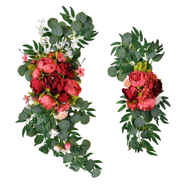 Flores artificiales rústicas, decoración de arco, arreglo floral, vegetación decorativa, guirnaldas florales para dormitorio, ventana, , Rosa oscuro perfecl Guirnalda de arco de boda