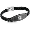 Disney Stainless Steel Imperial Symbol Black Leather ID Bracelet