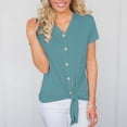 thumbnail image 2 of Camiseta Henley para mujer, blusa de manga corta larga con nudo delantero, cuello en V y botones S verde, 2 of 9
