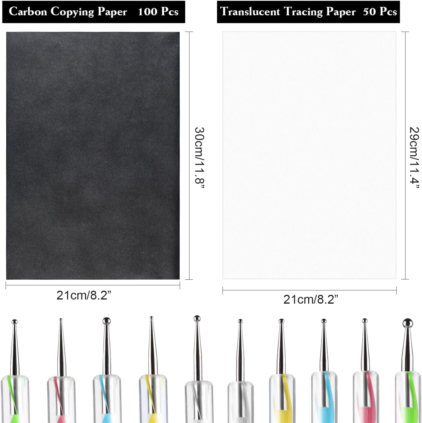 150 Sheets Black Carbon Copy and Tracing with 5 Pcs Embossing Styluses Tool Set, Transfer for on Wood Fabric