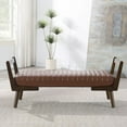 thumbnail image 3 of S-HOME Versatile Mid Century 52 Inch Bench Upholstered in Cognac PU with Rubber Wood Base – Seating for Living Spaces or Entryways, Light Brown, 3 of 8