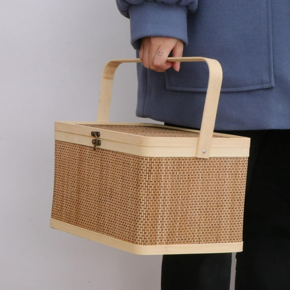 Raindrops Bamboo Gift Basket for Storage with Movable Handles Large Capacity Smooth Texture Light Brown