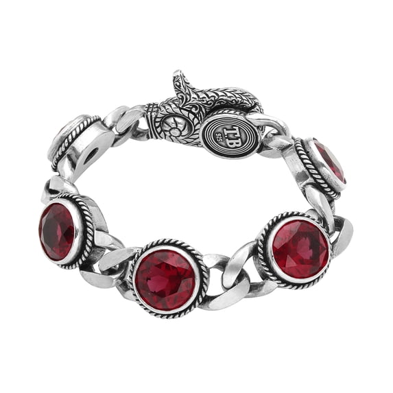 Large Simulated Ruby Cubic Zirconia Bracelet Sterling Silver 8"