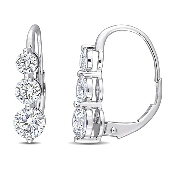 Created Forever Women's 1-3/4 Carat T.G.W. Lab Created Diamond 14k White Gold Three-Stone Earrings