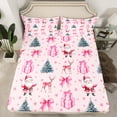 thumbnail image 3 of Feelyou Merry Christmas Child Twin Sheet Sets, Pink Princess Bowknot Twin Fitted Sheet, Reindeer Santa Claus Flat Sheet, Super Cozy Room Decor, 3 Pieces, 3 of 8
