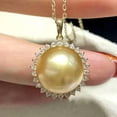 thumbnail image 2 of K-KED Gorgeous Huge AAA 12-11mm South Sea Golden Stud Pearl Pendant Necklace 925s.., 2 of 3