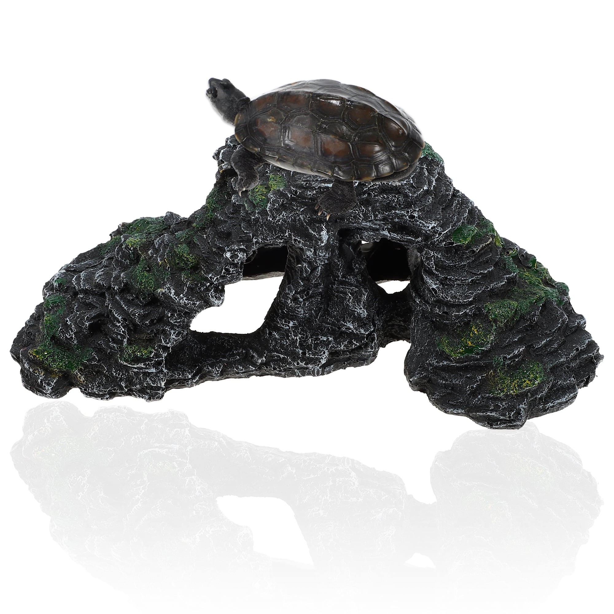 Unique Bargains Turtle Basking Platform Resin Tortoise Rock Aquarium Ornament 11.7"x6"x4.3" Black Green
