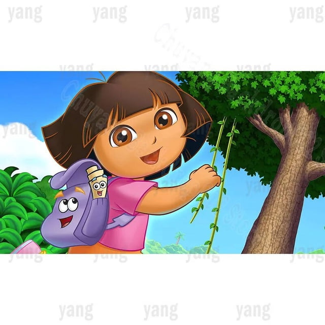 Fondo de fotografía de fiesta de Dora Explorer para niños, Fondo de fiesta de cumpleaños, bosque verde, mono, madera, pancarta de fotos, accesorios de decoración