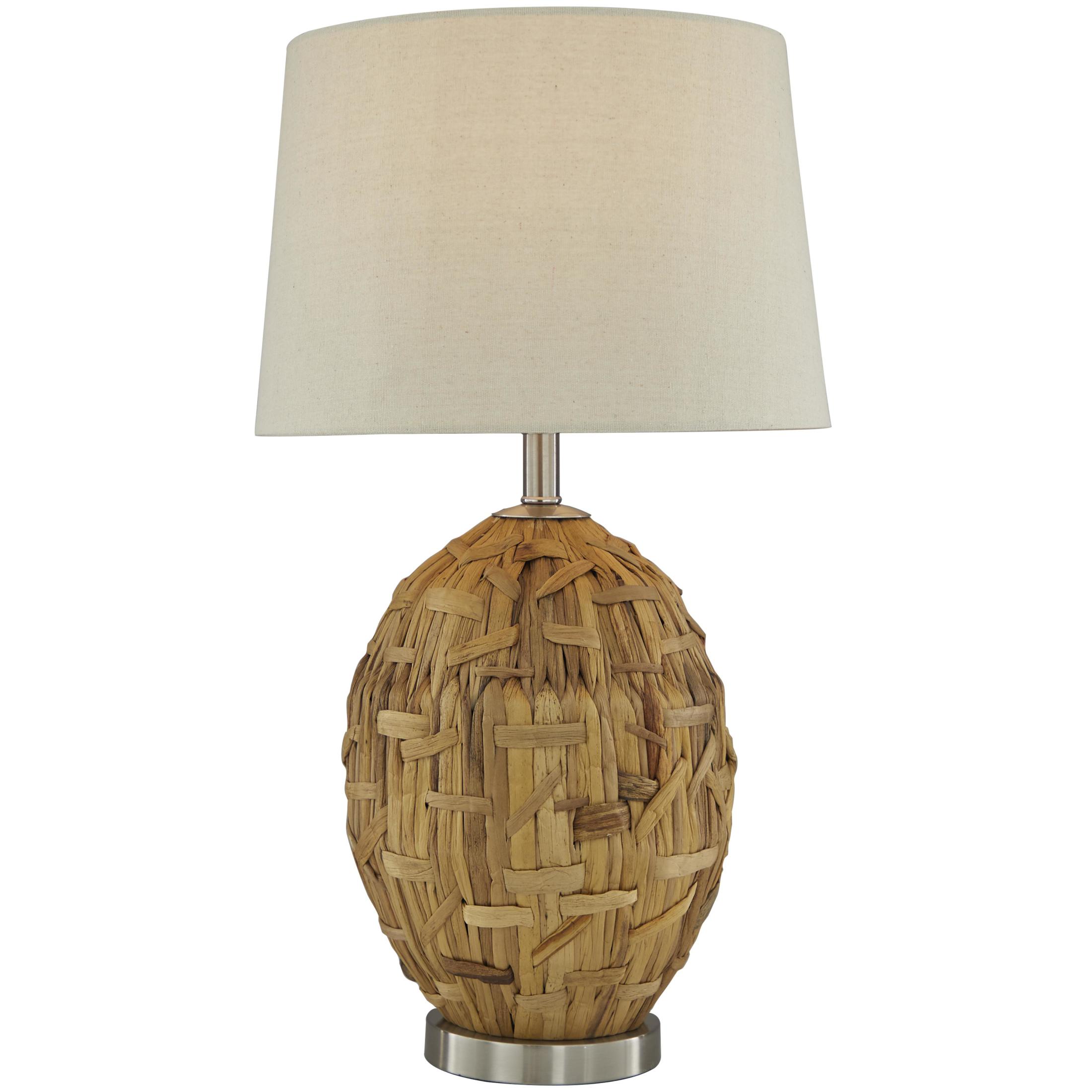 DecMode 27" Handmade Woven Brown Table Lamp with Cream Fabric Shade