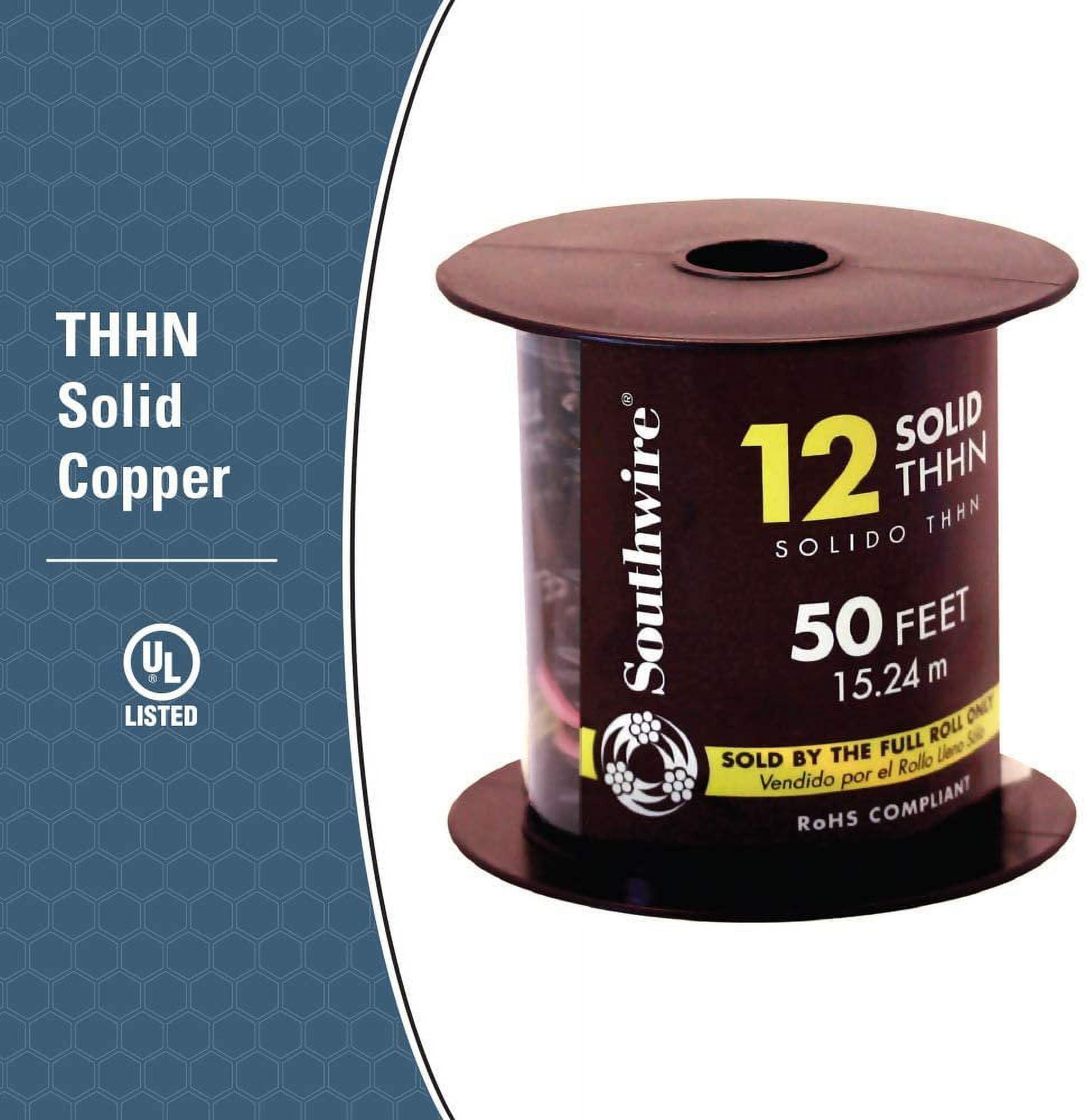 Southwire 12 AWG THHN Wire - Copper Conductor, Black - 50 Ft