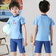 thumbnail image 2 of Gbsyewxs Swimsuit For Boys Short Sleeve Crew Neck Letter Print Swim Trunks And Rashguard 2 Piece Set Quick Drying Beach Summer Toddler Swimwear Sky Blue Size 5-6 Years, 2 of 5