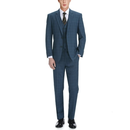 Mens 3-Piece Classic Fit Single Breasted Windowpane Suit Grey main image 1
