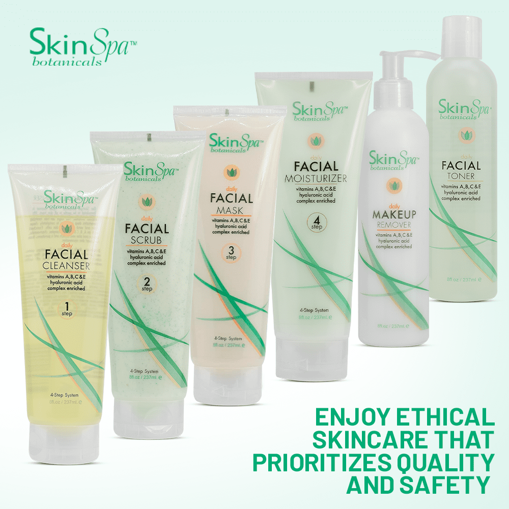 SKIN SPA Facial Cleanser Set, 8 oz - Daily Routine Kit with Aloe Vera, Face Wash, Scrub, Toner