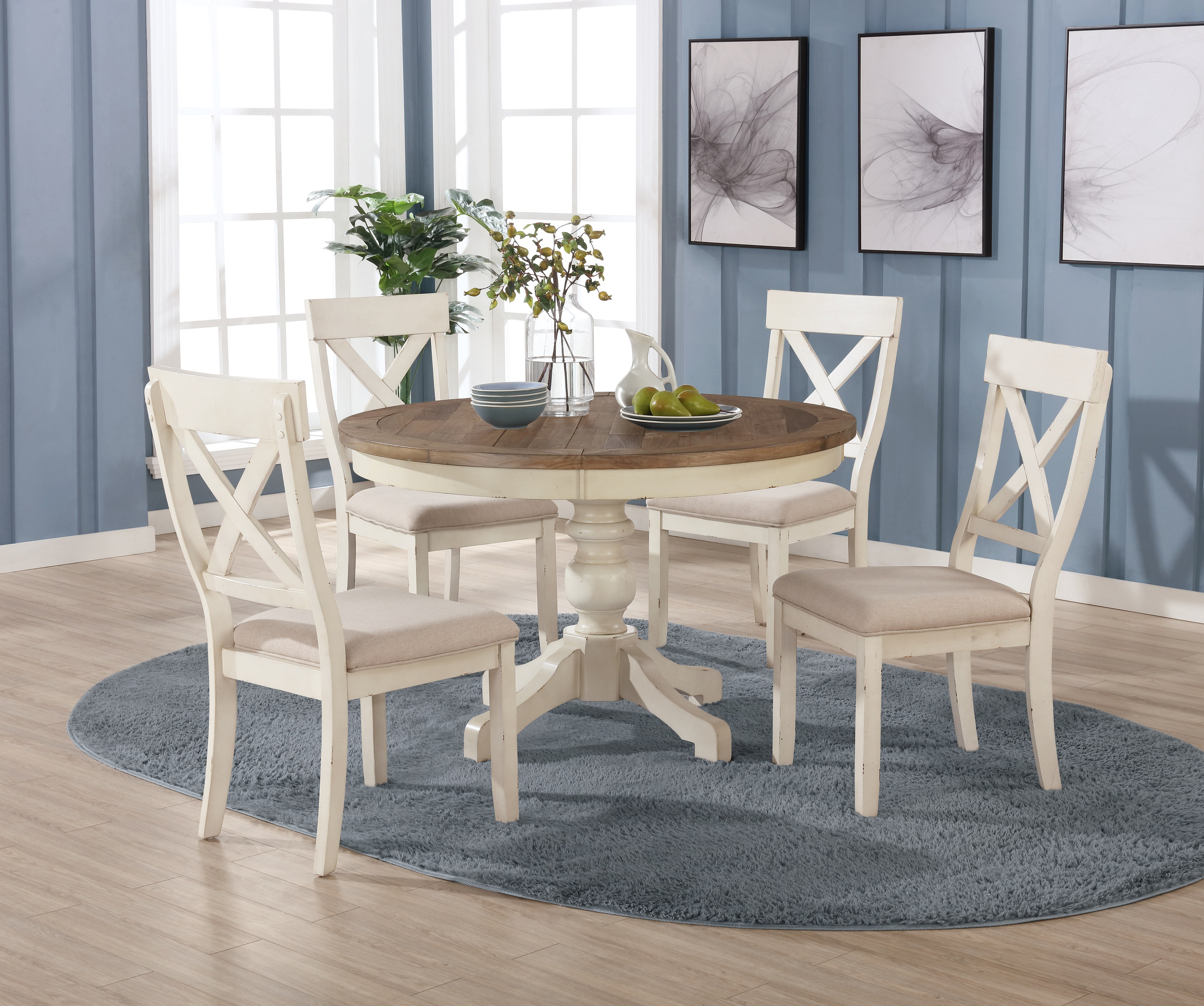 Roundhill Furniture Prato 5Piece Round Dining Table Set with Cross