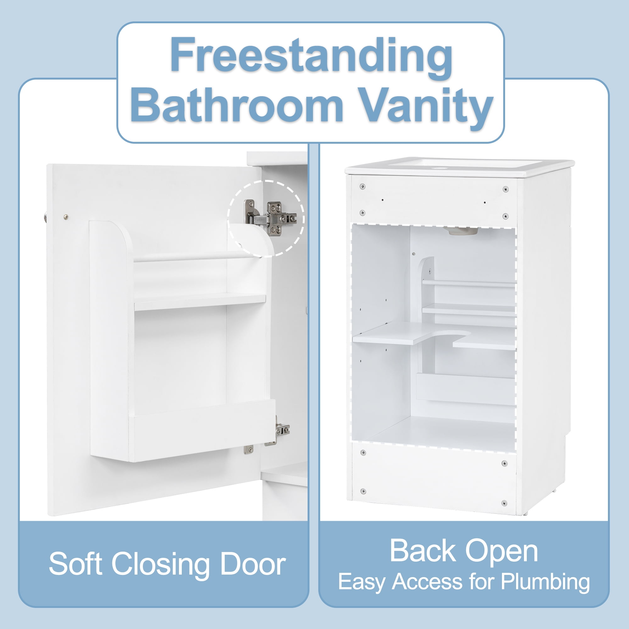 Harper & Bright Designs 18" Small Bathroom Vanity Sink Combo, Bathroom storage Cabinet with Door Shelf and Adjustable Shelf, Single Sink Bathroom Vanity, White