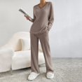 thumbnail image 5 of Bmisegm Women Autumn and Winter Fashion Temperament Loose Casual Wide Leg Pants Knitted Solid Color Sweater Two Piece Suit Set Matching Sets Women Clothing Khaki M, 5 of 7