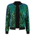 thumbnail image 4 of felwors Women's Gradient Sequin Sparkle Bomber Jacket - Zip-Up Outerwear for Casual & Party Wear Green, XL, 4 of 7
