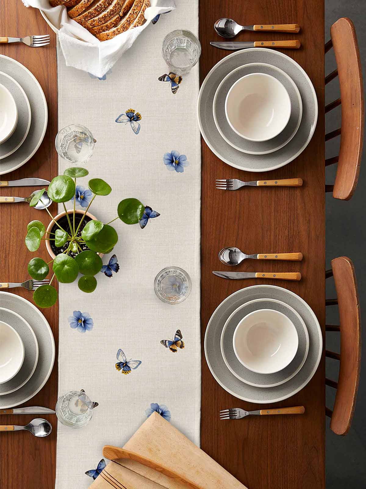 nqOlkjepod Blue Floral Table Runner 60 Inches Long Farmhouse Dress Scarves, Yellow Flower Butterflies Country Plant Dining Tablerunner for Coffee Table/Kitchen Island/Party Décor, 13" x 60"