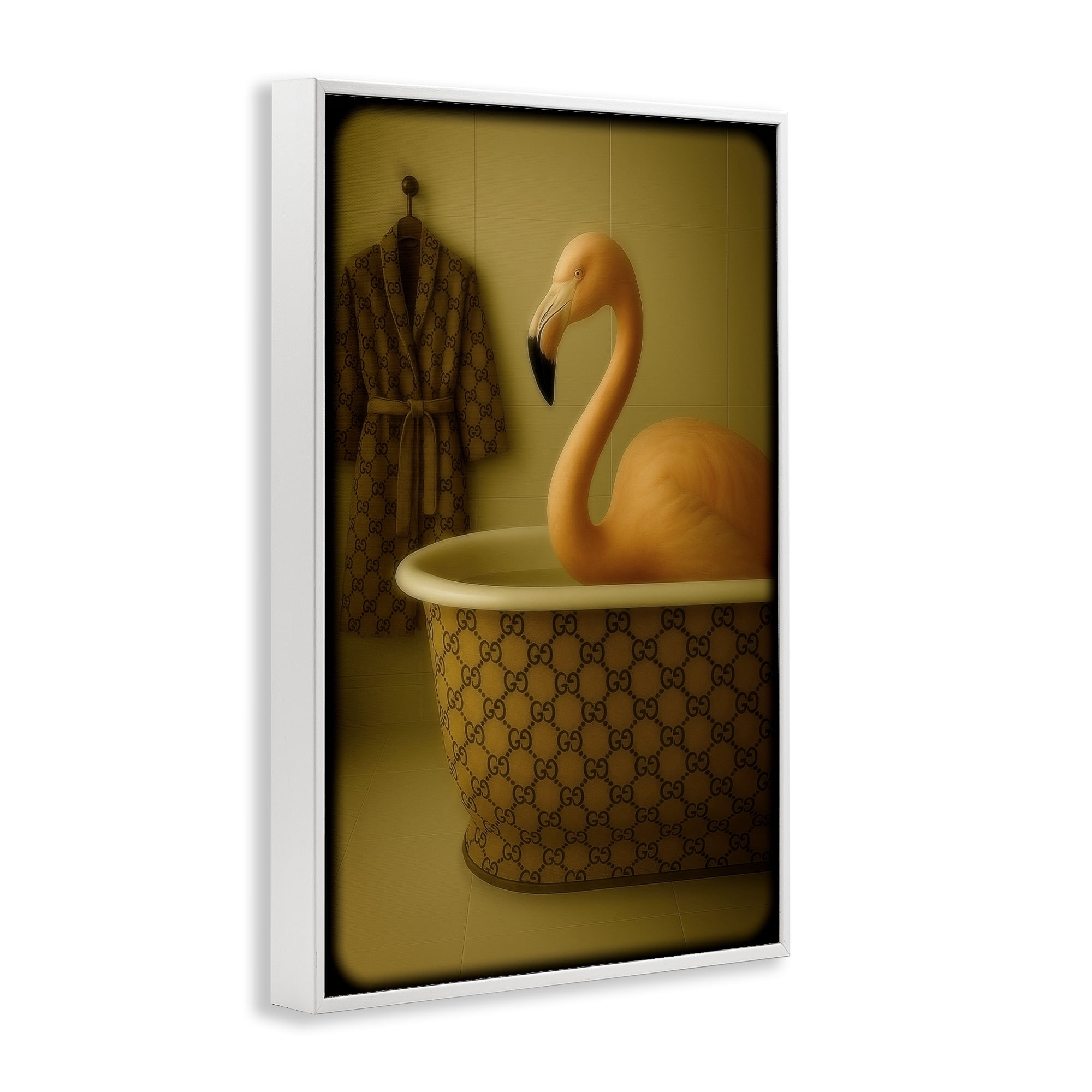 Stupell Industries Couture Flamingo in Luxury Tub White Framed Giclee Art, design by Grotto Studios