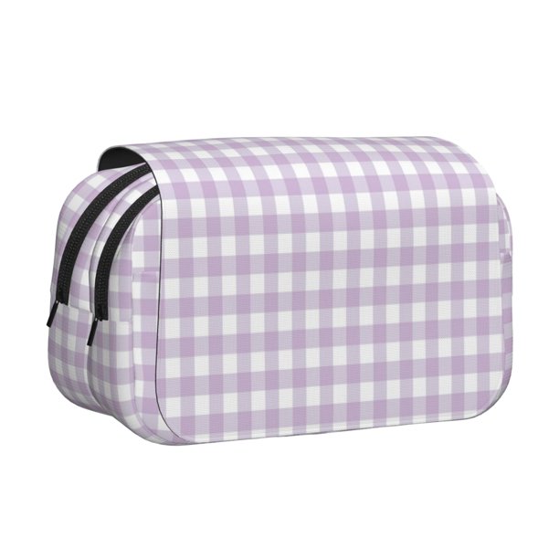 Disketp Purple Checkboard Estuche de Lápices de Doble Capa con Tapa Abatible y Cremallera, Organizador Escolar para Adolescentes y Adultos