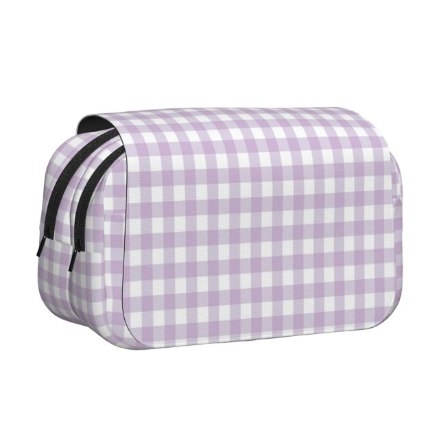 Disketp Purple Checkboard Estuche de Lápices de Doble Capa con Tapa Abatible y Cremallera, Organizador Escolar para Adolescentes y Adultos
