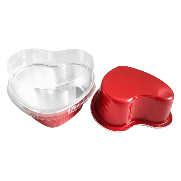 LKWLPD Heart Shaped Aluminum Pans 5 Packs Aluminum Heart Cake Pans with Lids for Baking Heart Cupcake Cup Pan Baking Pans for Valentine's Day Wedding Parties