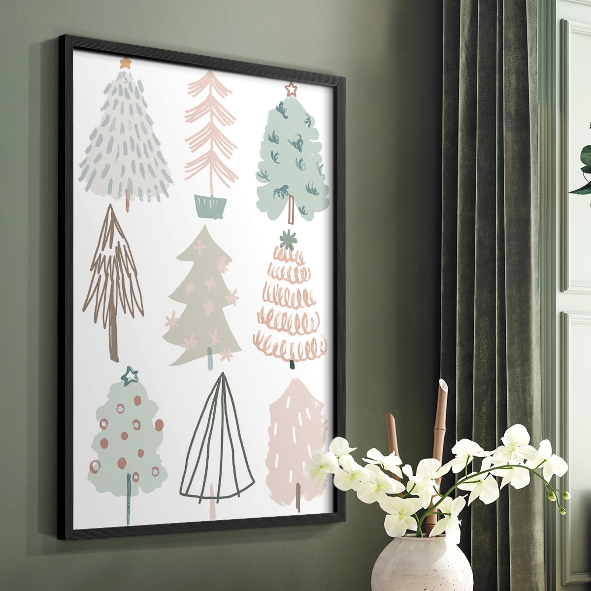 Christmas Tree Sketchbook I Framed Print in Black Solid Wood Framed Print No Nail Hanging