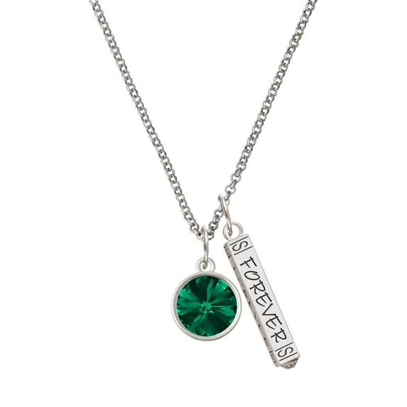 Delight Jewelry 12mm Crystal Rivoli - Green Silvertone Forever Bar Charm Necklace, 23"