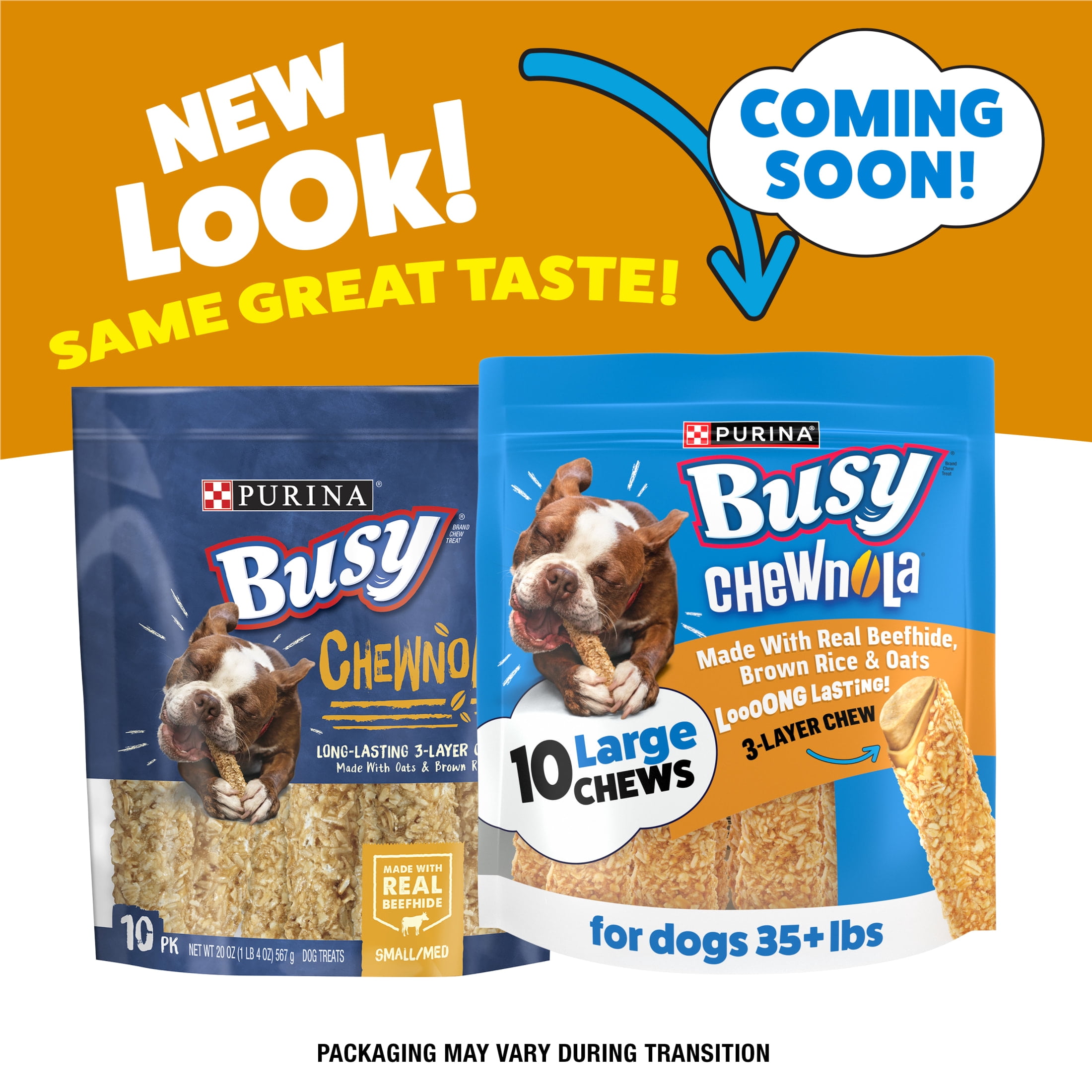 Purina Busy Chewnola Large Breed Beefhide Chews for Dogs, Long-Lasting Dog Snacks, 20 oz, 4 Pack
