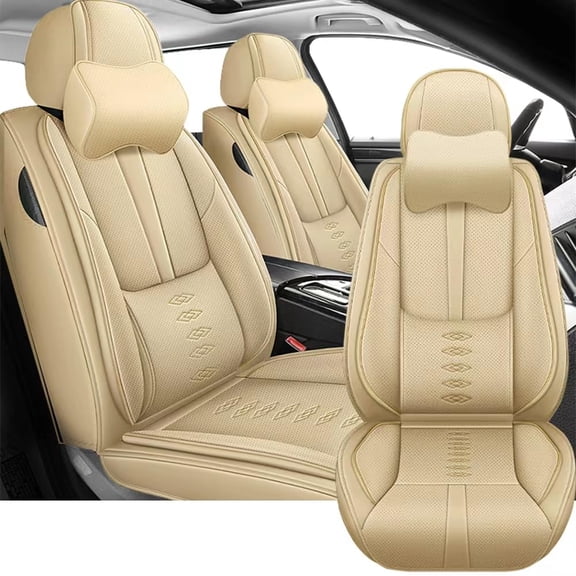 Leather Seat Covers Fit for Subaru 96% Models,Car Seat Covers Front Set,Waterproof Car Seat Cushions with Airbag,Seat Cover for Cars(Beige,Pillows)
