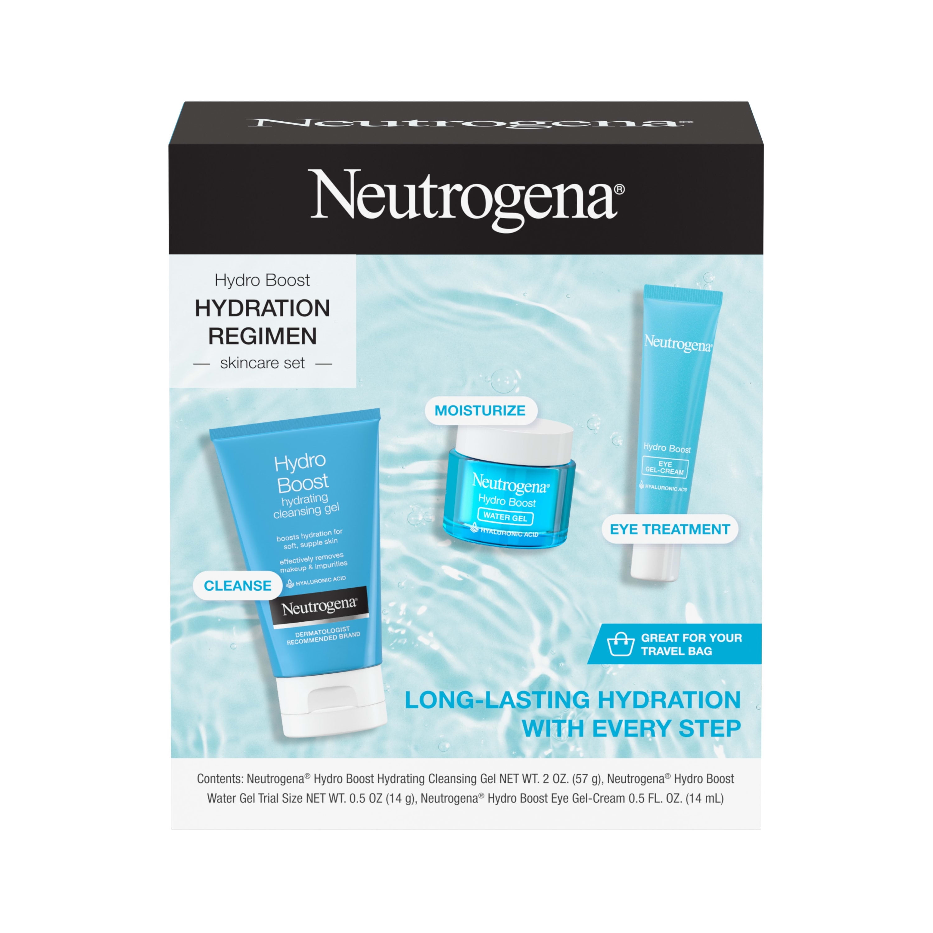 Neutrogena Hydro Boost Hydration Regimen Skin Care Set, Face Moisturizer, Facial Cleanser and Eye Cream