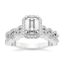 IGI Certified 1 Carat Emerald Shape Lab Grown Diamond Engagement Ring | 14K White Gold | Imperiella Halo Celtic Knot Diamond Ring | FG-VS1-VS2 Quality Friendly Diamonds
