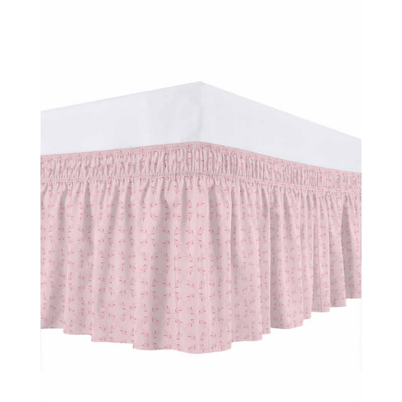 White Diamond Lattice Bed Skirt Pink Floral Retro Plaid Texture Bed Skirts Queen Size 18 Inch Drop, Wrap Around Dust Ruffle Bedskirt with Adjustable Elastic Belt for Queen Size Beds