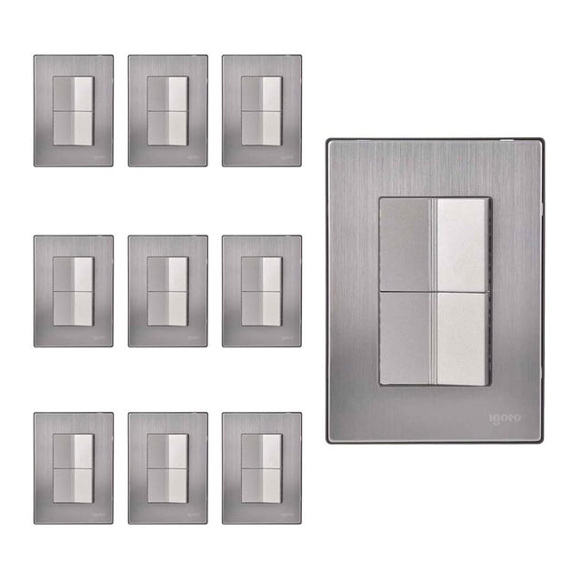 Placa Armada Inox Igoto 2 Apagadores Sencillos 1.5 Mod Plata 10Pz