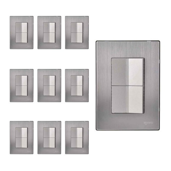 Placa Armada Inox Igoto 2 Apagadores Sencillos 1.5 Mod Plata 10Pz